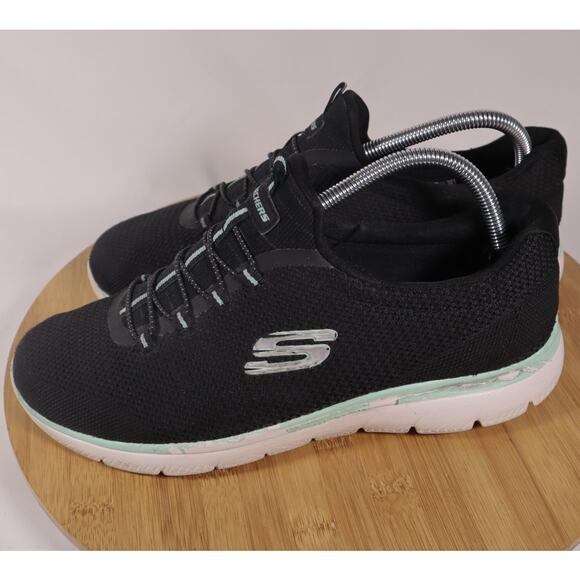 Skechers Summits Cool Classic Walking Sneakers Shoes Women 9 Black Blue - Picture 1 of 15